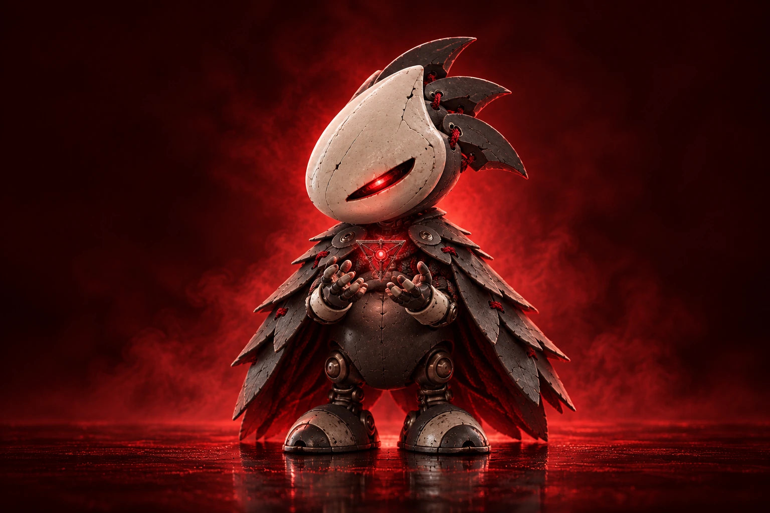 Original character front view with layered ceramic armor