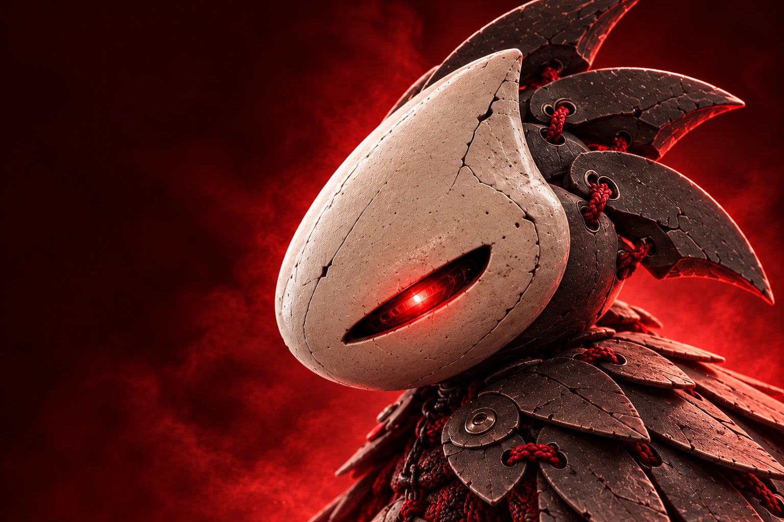 Close-up of the original ivory character mask and sculpted cape
